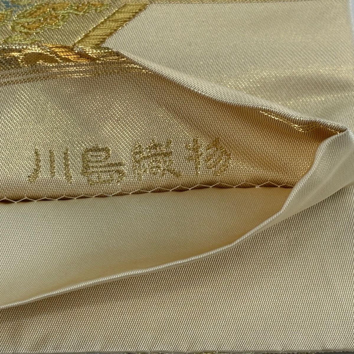 美品】 袋帯 名品 川島織物 落款 蜀江華文 花唐草 金銀糸 箔 金色 六通