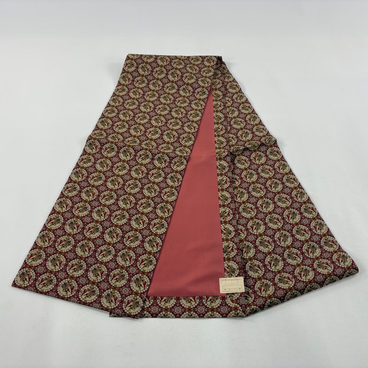 美品】 開き名古屋帯 名品 龍村美術織物 獅子狩文錦 赤 正絹 【中古