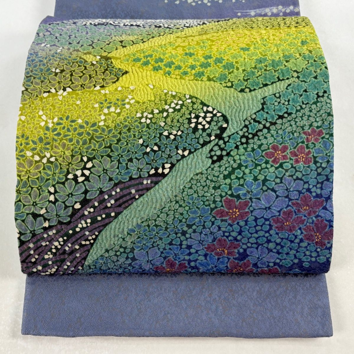 袋帯 名品 花 波 絞り 金通し 緑 お太鼓柄 正絹 【中古】 - メルカリ