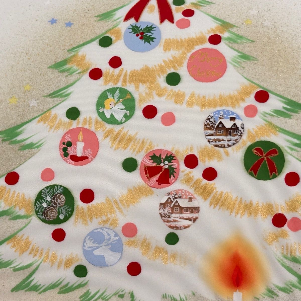 名古屋帯 逸品 クリスマスツリー ろうそく 金銀彩 白 正絹 【中古