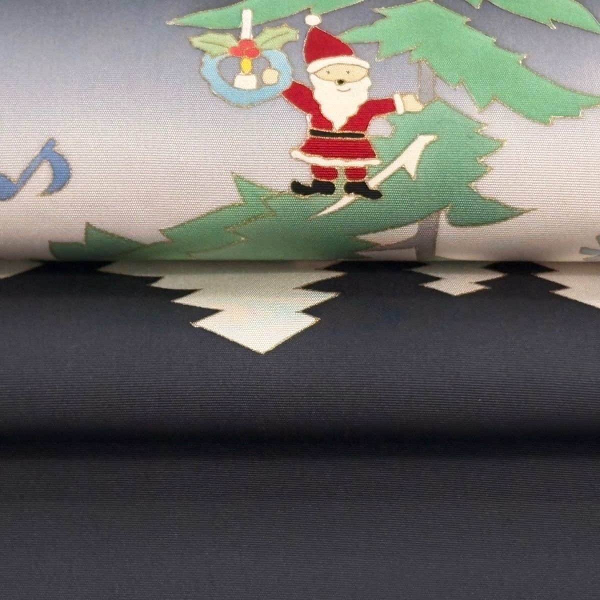名古屋帯 逸品 サンタクロース トナカイ 金彩 濃紺 正絹 【中古