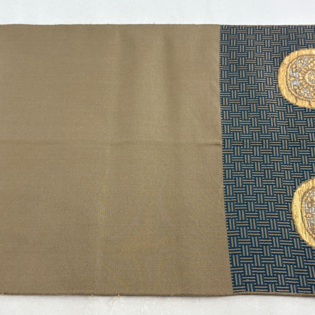 袋帯 逸品 龍村平蔵 落款 糸屋錦襴 金銀糸 箔 灰茶 六通 正絹 【中古