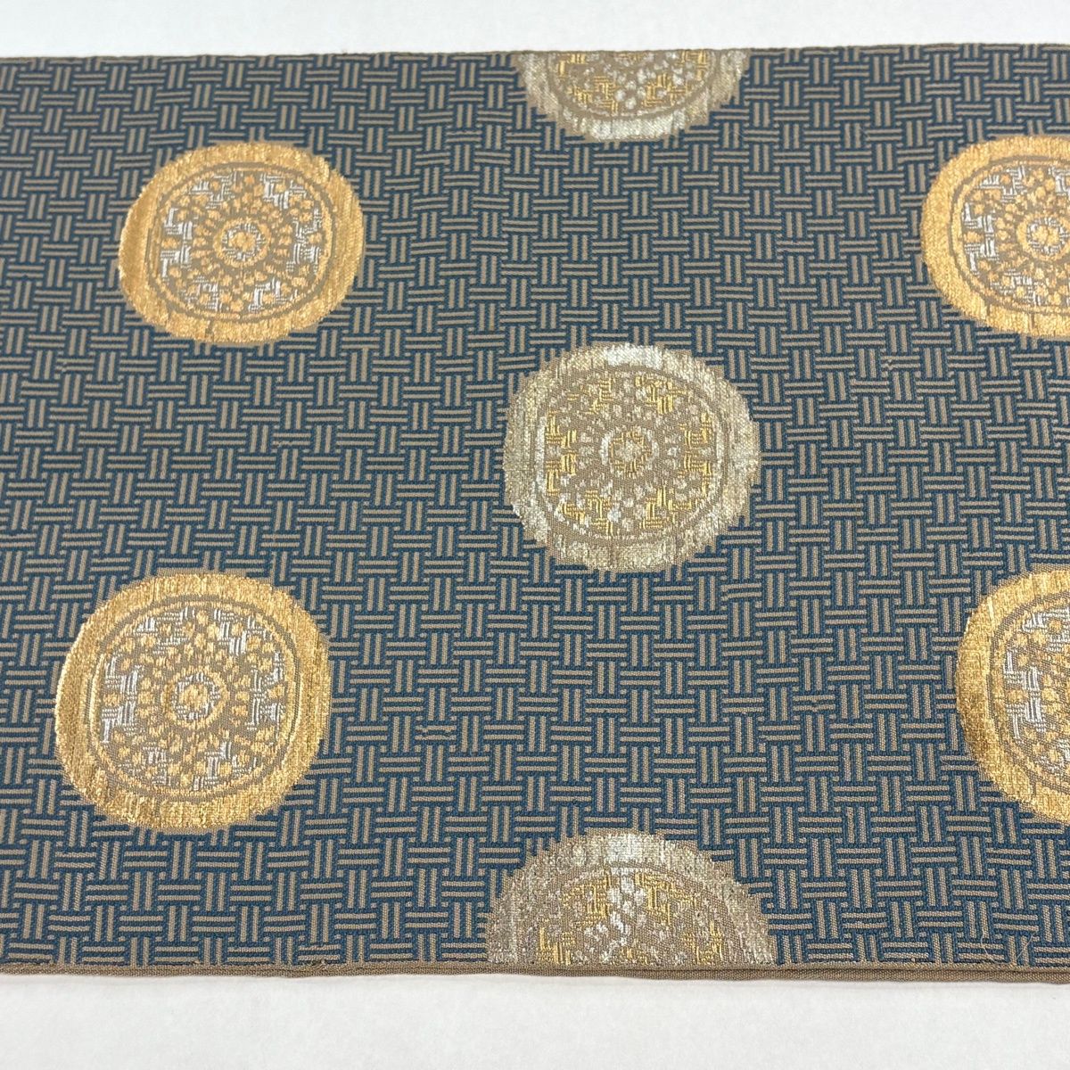 袋帯 逸品 龍村平蔵 落款 糸屋錦襴 金銀糸 箔 灰茶 六通 正絹 【中古