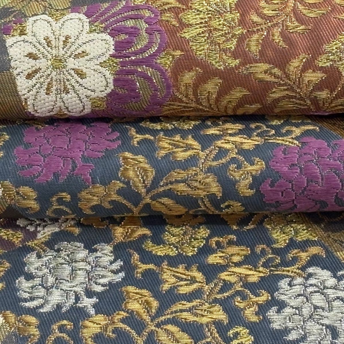 袋帯 逸品 じゅらく 落款 じゅらく帝王紫 色紙 華文 金銀糸 箔 灰紫