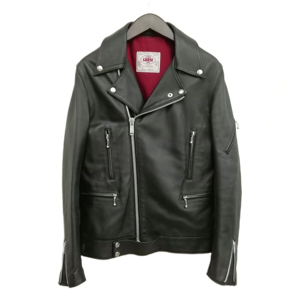 ジェームスグロース JAMES GROSE ラムレザー ダブル ライダース ジャケット 羊革 美品 36 ブラック