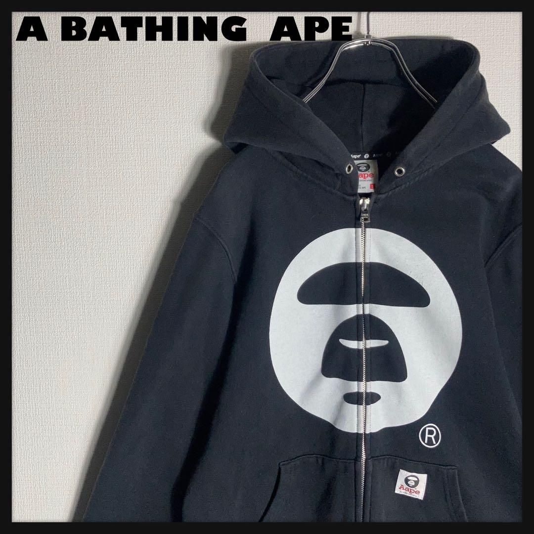 A Bathing Ape フルジップパーカー ビッグロゴ 裏起毛 黒 S - メルカリ