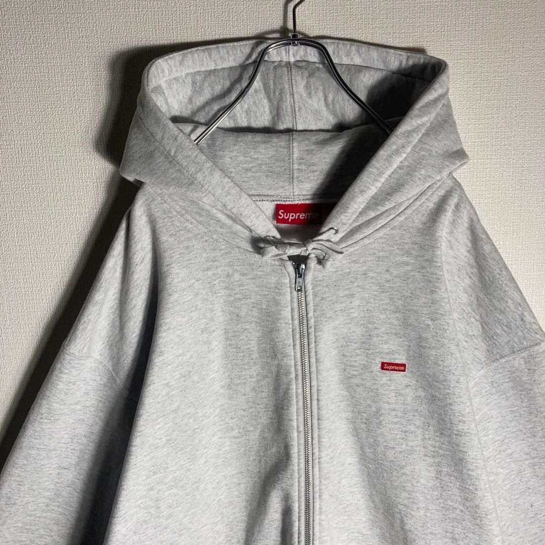 SUPREME フルジップパーカー スモールボックスロゴ 刺繍 グレー 2XL