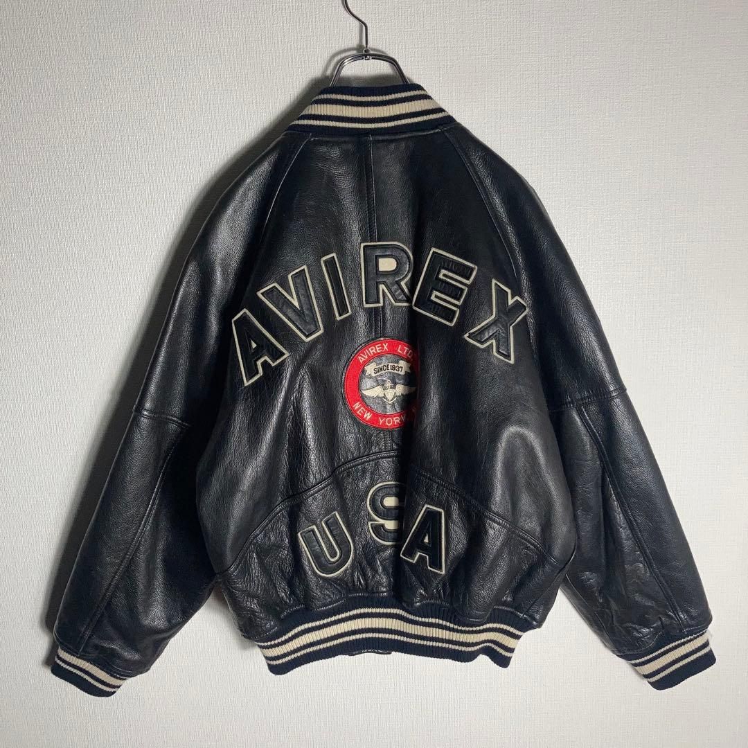 美品 XL アヴィレックス ラムレザー ジャケット スタジャン アーチロゴ AVIREX スタジャン ラムレザー アーチロゴ 黒 S - メルカリ