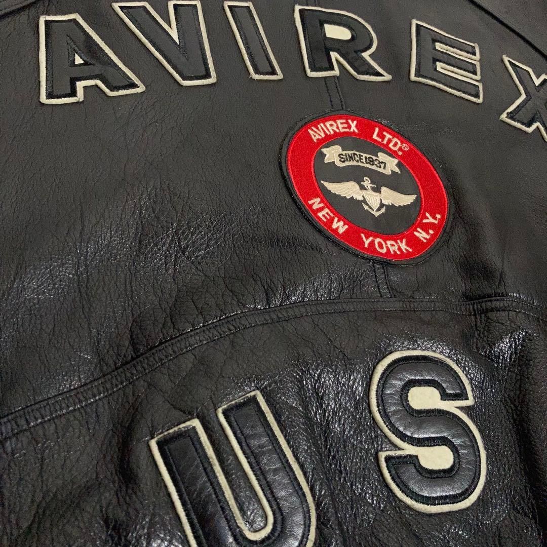 AVIREX スタジャン ラムレザー アーチロゴ 黒 S - メルカリ