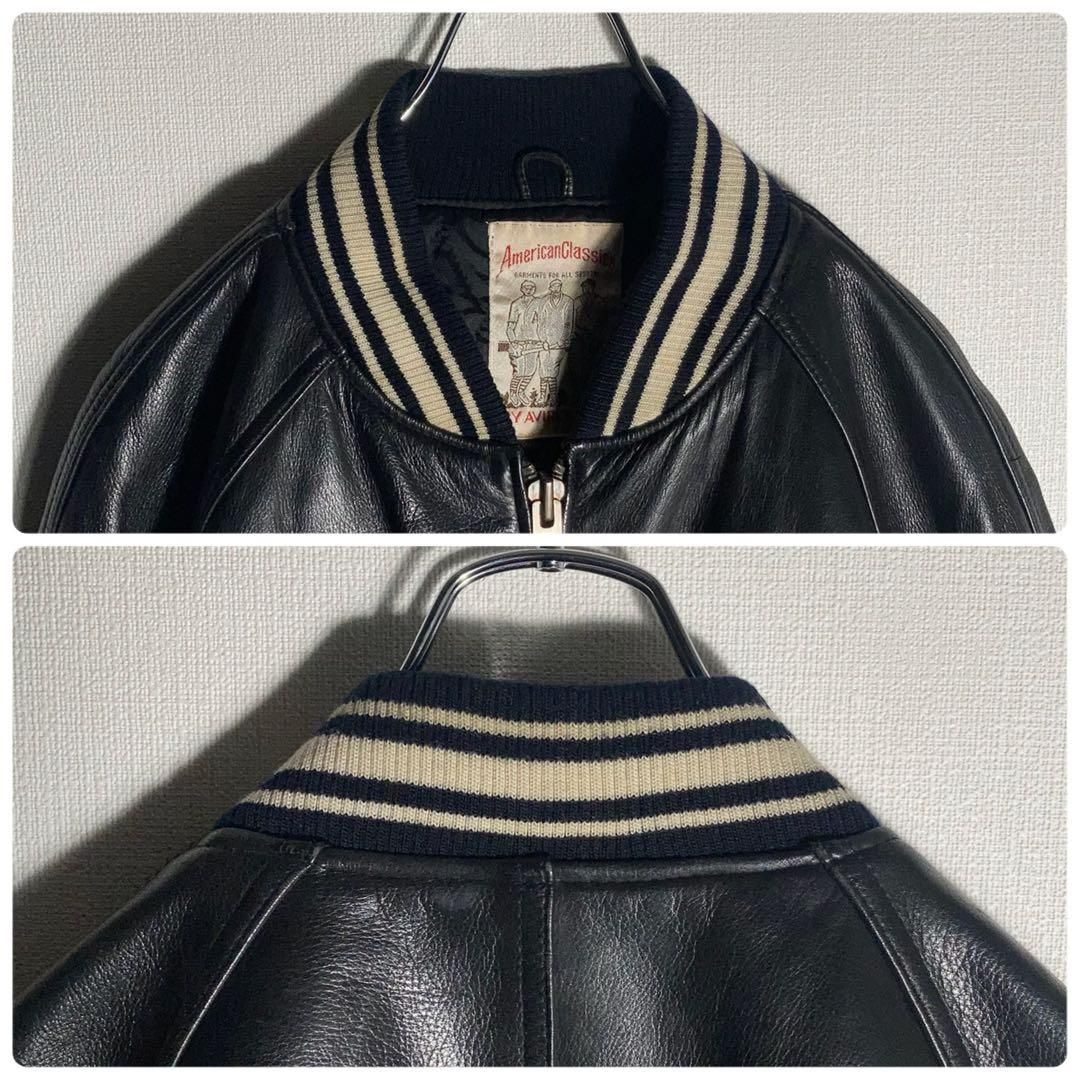 AVIREX スタジャン ラムレザー アーチロゴ 黒 S - メルカリ