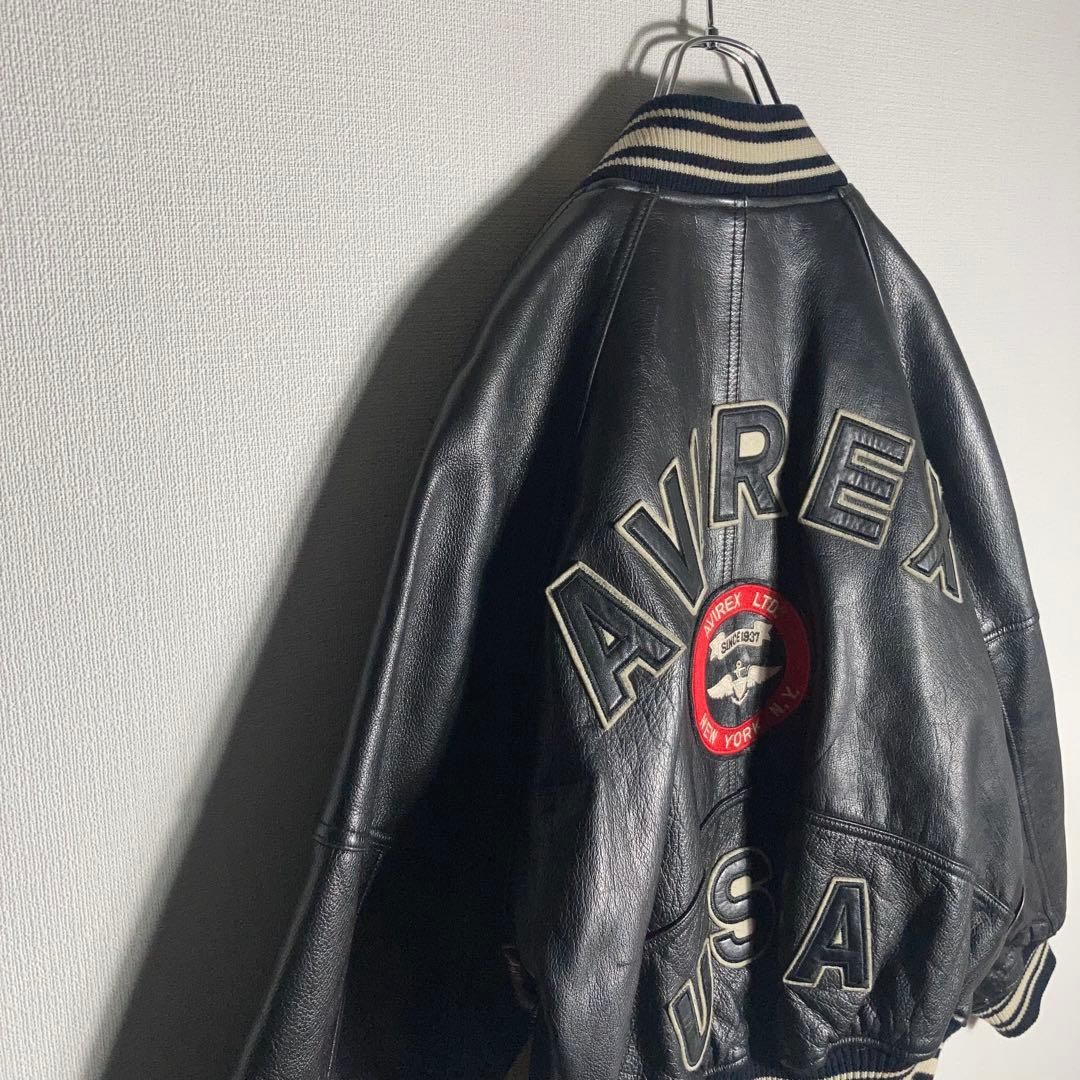 AVIREX スタジャン ラムレザー アーチロゴ 黒 S - メルカリ