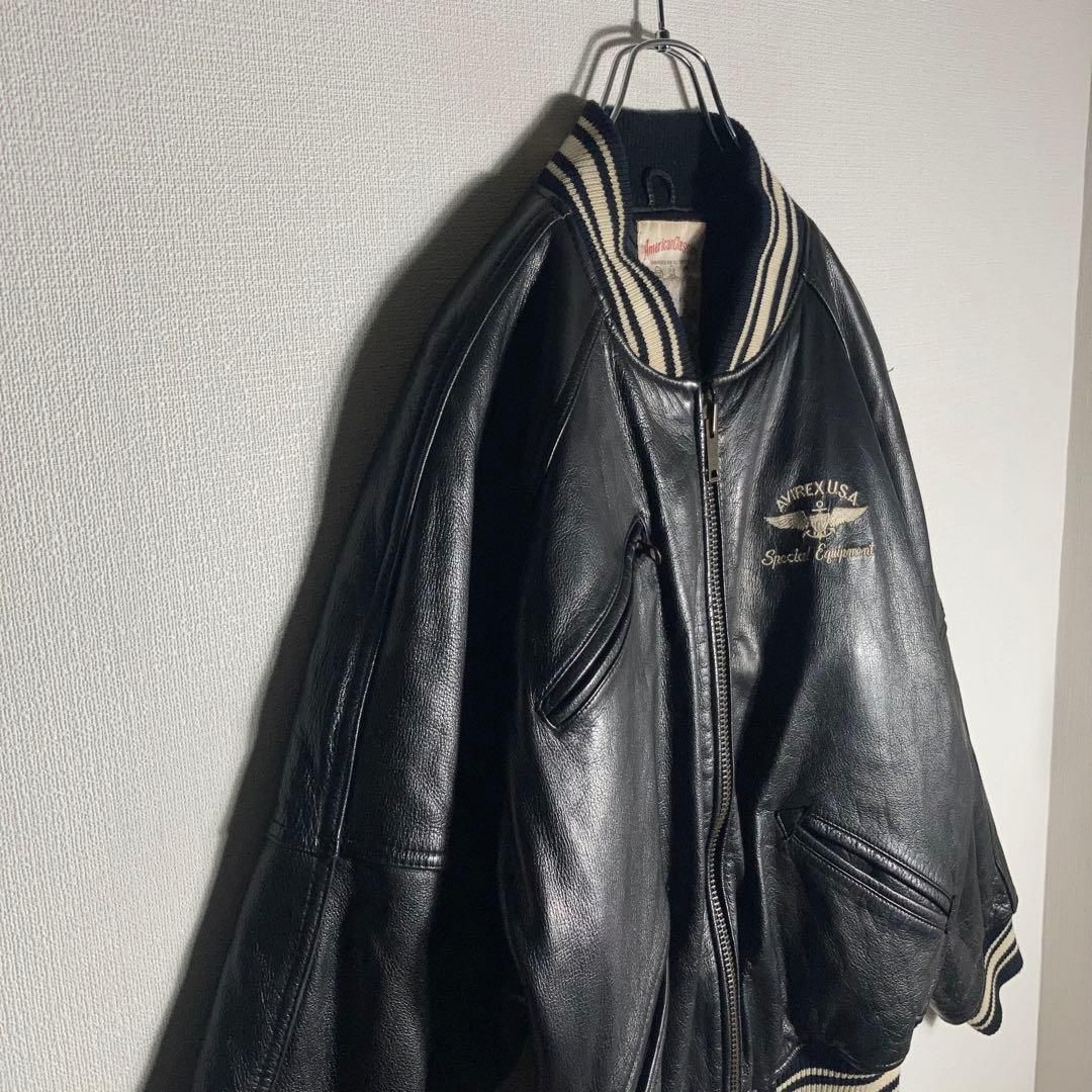 AVIREX スタジャン ラムレザー アーチロゴ 黒 S - メルカリ