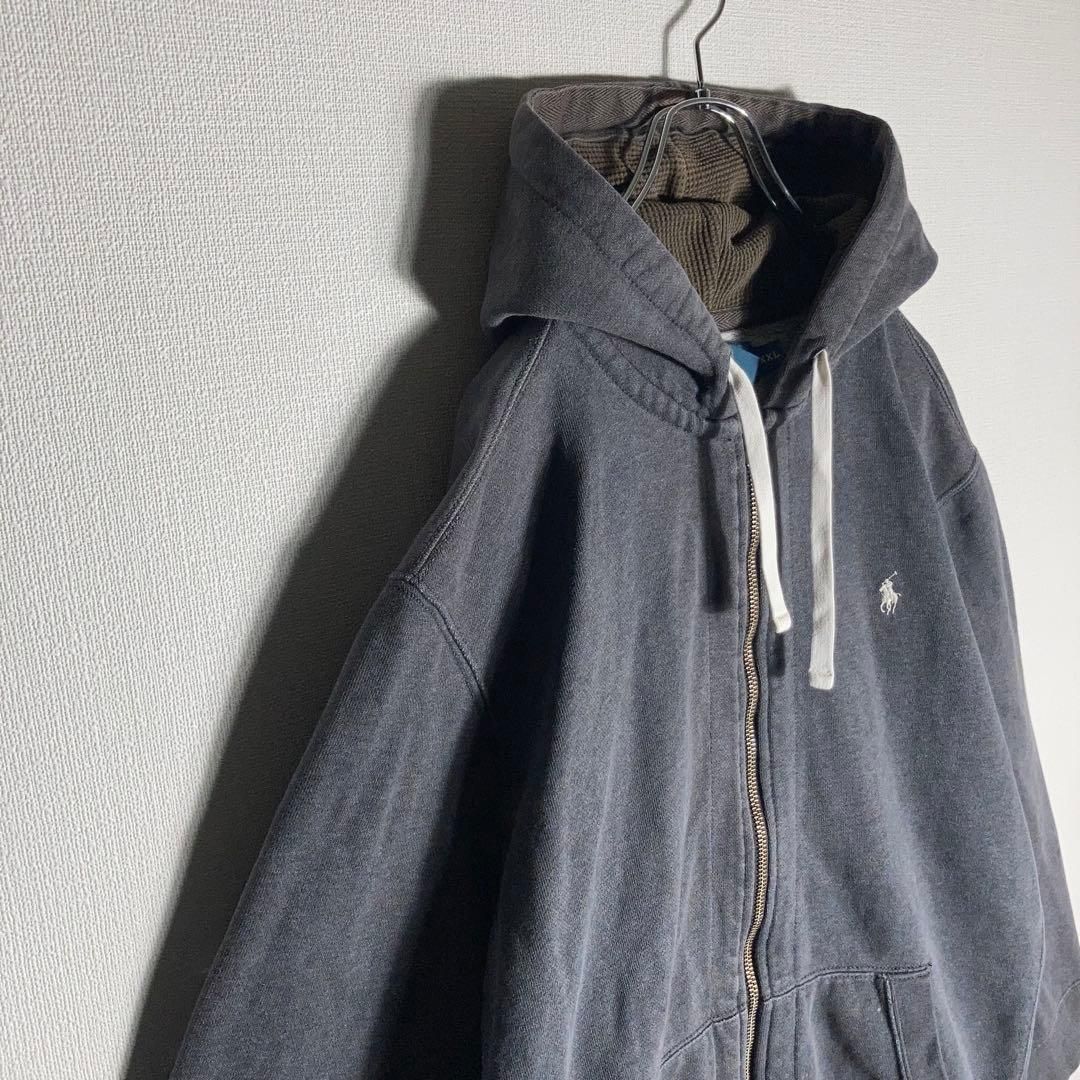 90s Ralph Lauren フルジップパーカー 刺繍 色落ちグレー 2XL 【公式通販】