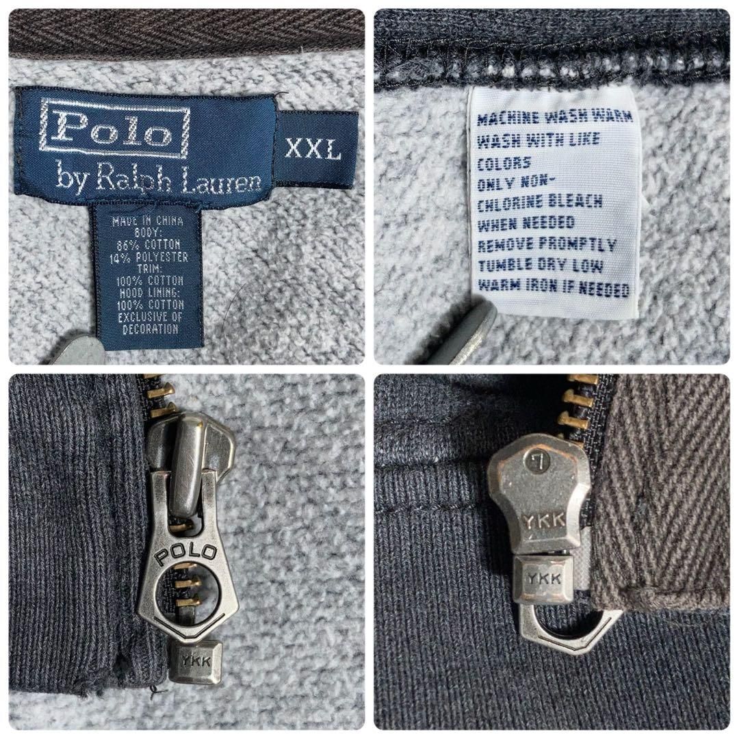 90s Ralph Lauren フルジップパーカー 刺繍 色落ちグレー 2XL 【公式通販】