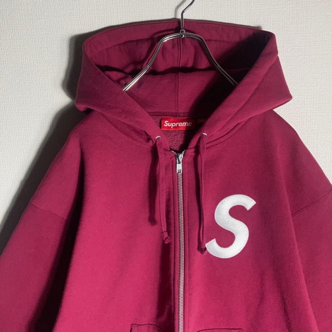 美品】SUPREME フルジップパーカー Sロゴ 刺繍 ボルドー M 美品
