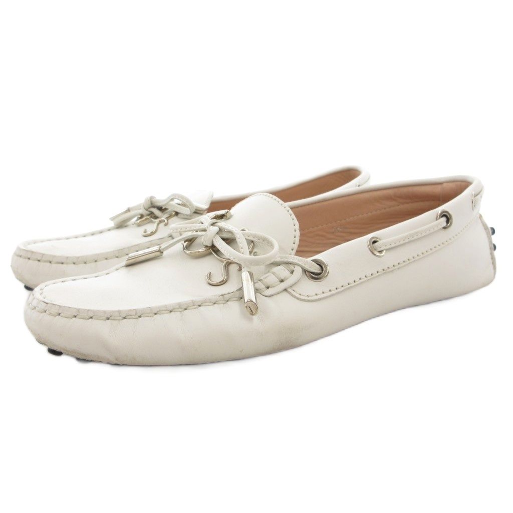 【Tod's/トッズ】ローファー ドライビングシューズ ホワイトレザー 美品 トッズ TOD'S ロゴ ドライビングシューズ ローファー スリッポン 36.5