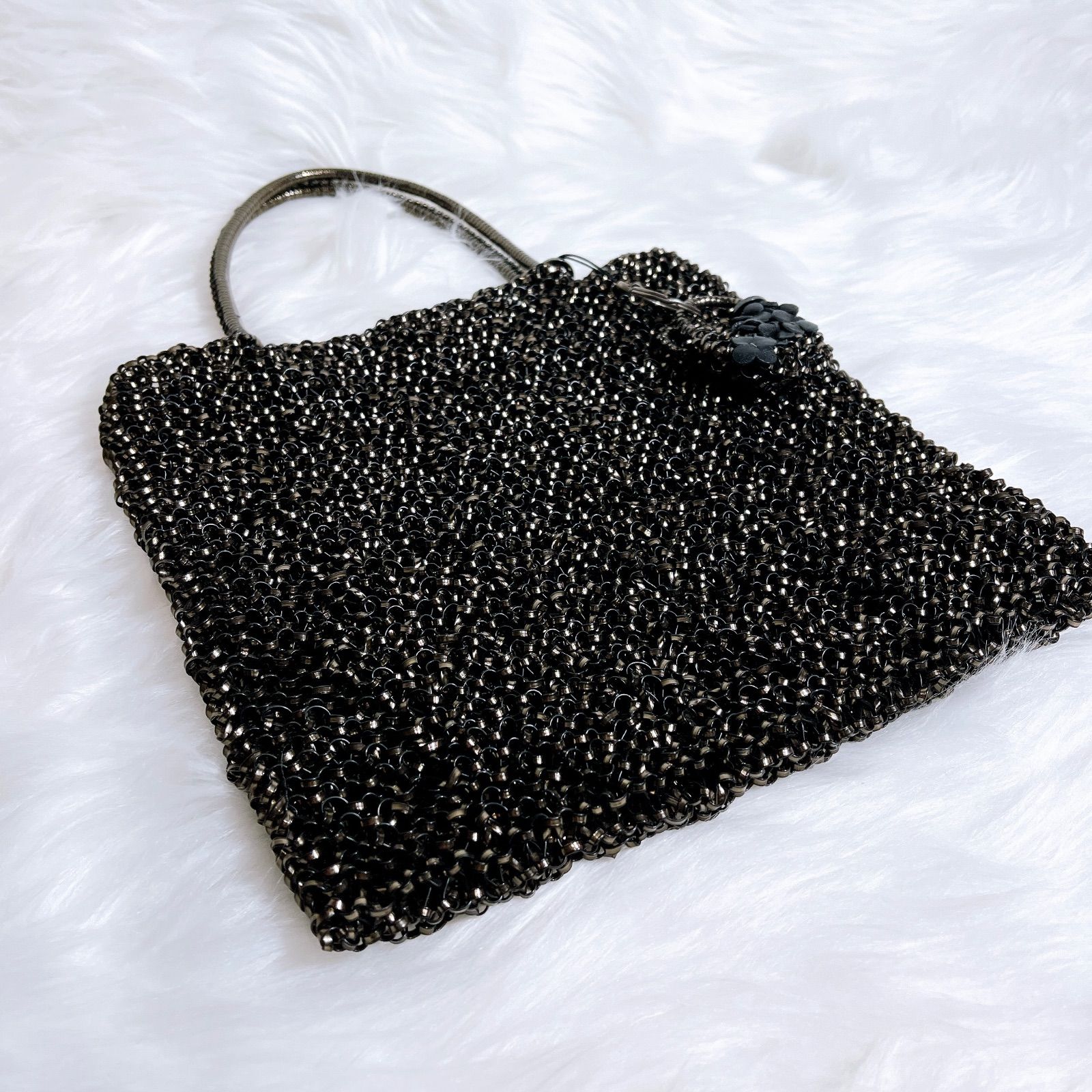 美品 アンテプリマ チャーム付き ワイヤーバッグ スクエア ブラック