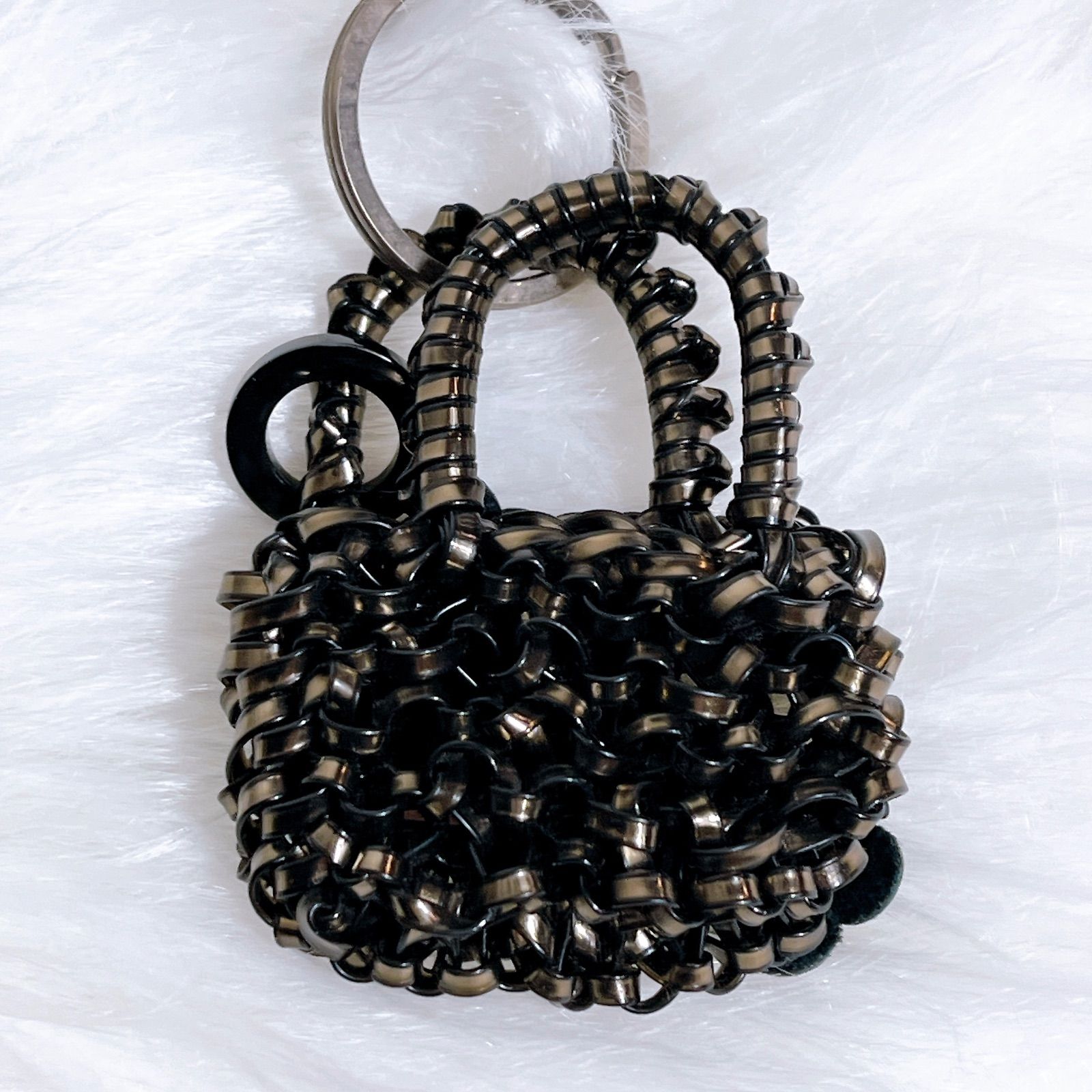 美品 アンテプリマ チャーム付き ワイヤーバッグ スクエア ブラック