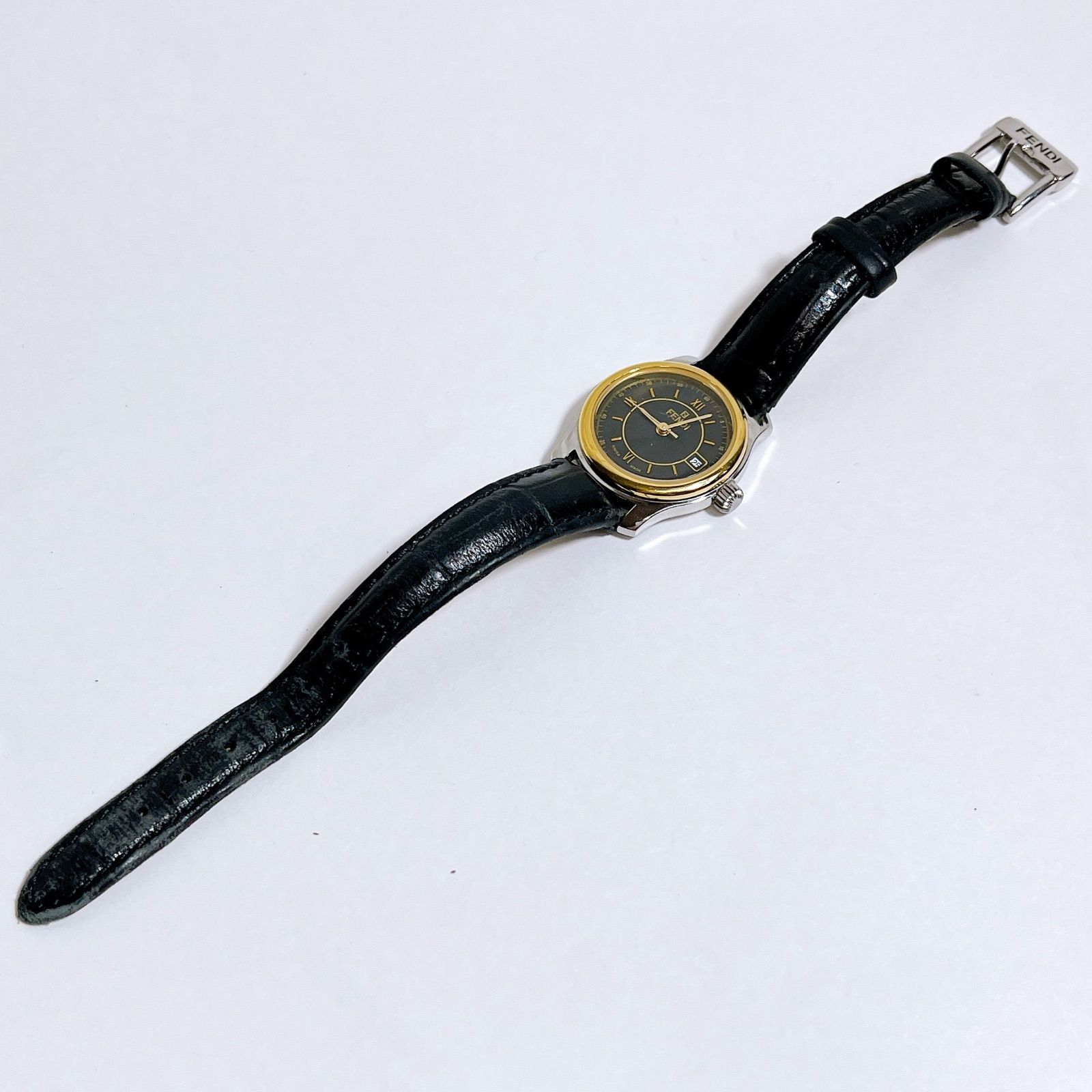 【FENDI】210L 腕時計　黒文字版 FENDI 電池交換済み 210L クォーツ デイト コンビカラー 黒文字盤