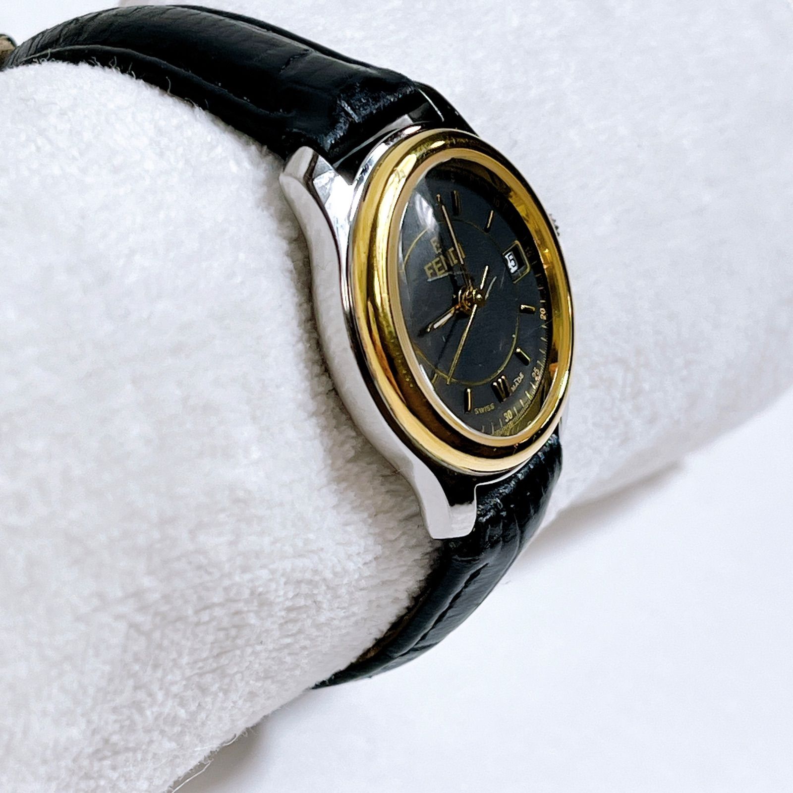 FENDI 電池交換済み 210L クォーツ デイト コンビカラー 黒文字盤