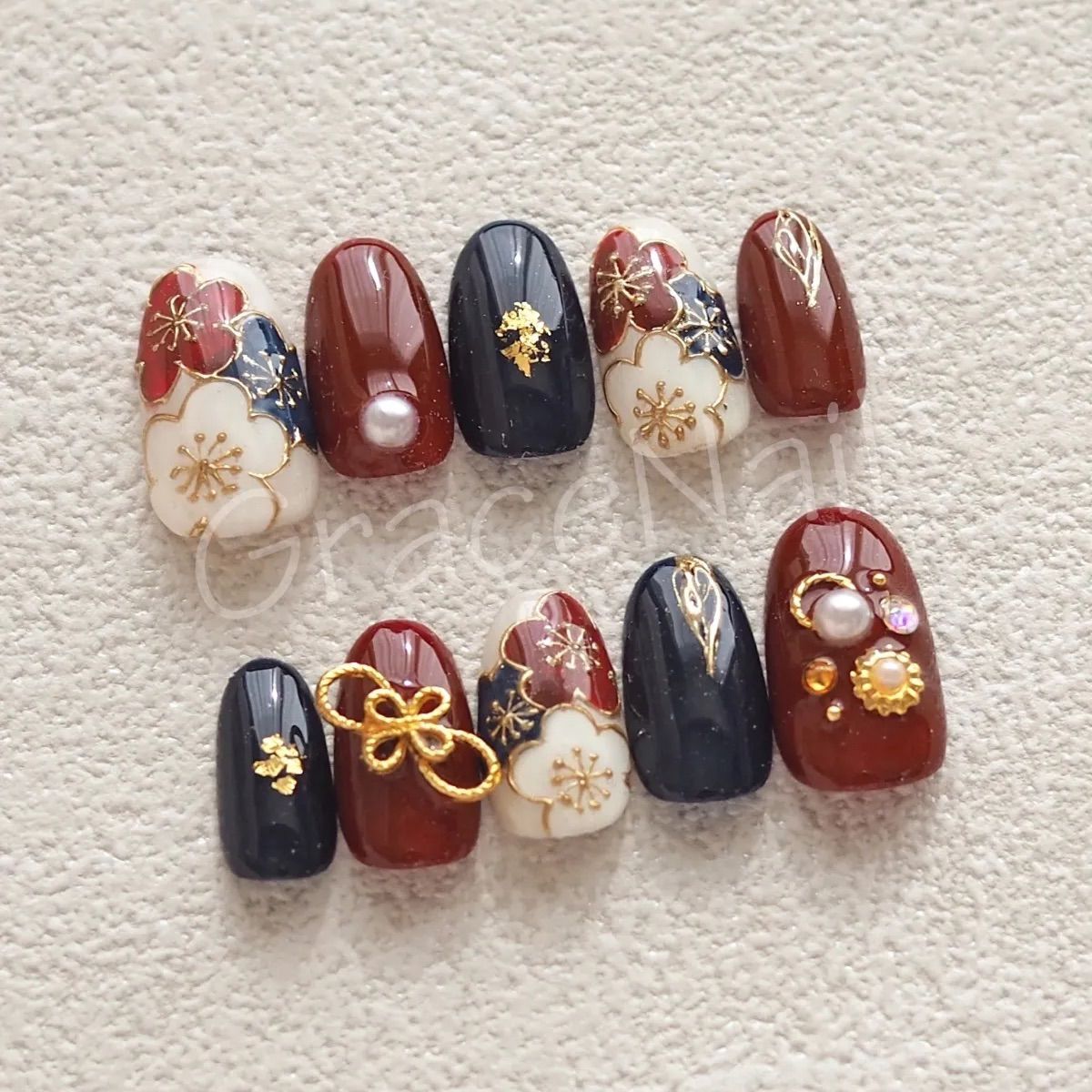 No.733 現品販売！ネイルチップ 成人式卒業式袴着物和柄振袖 - メルカリ