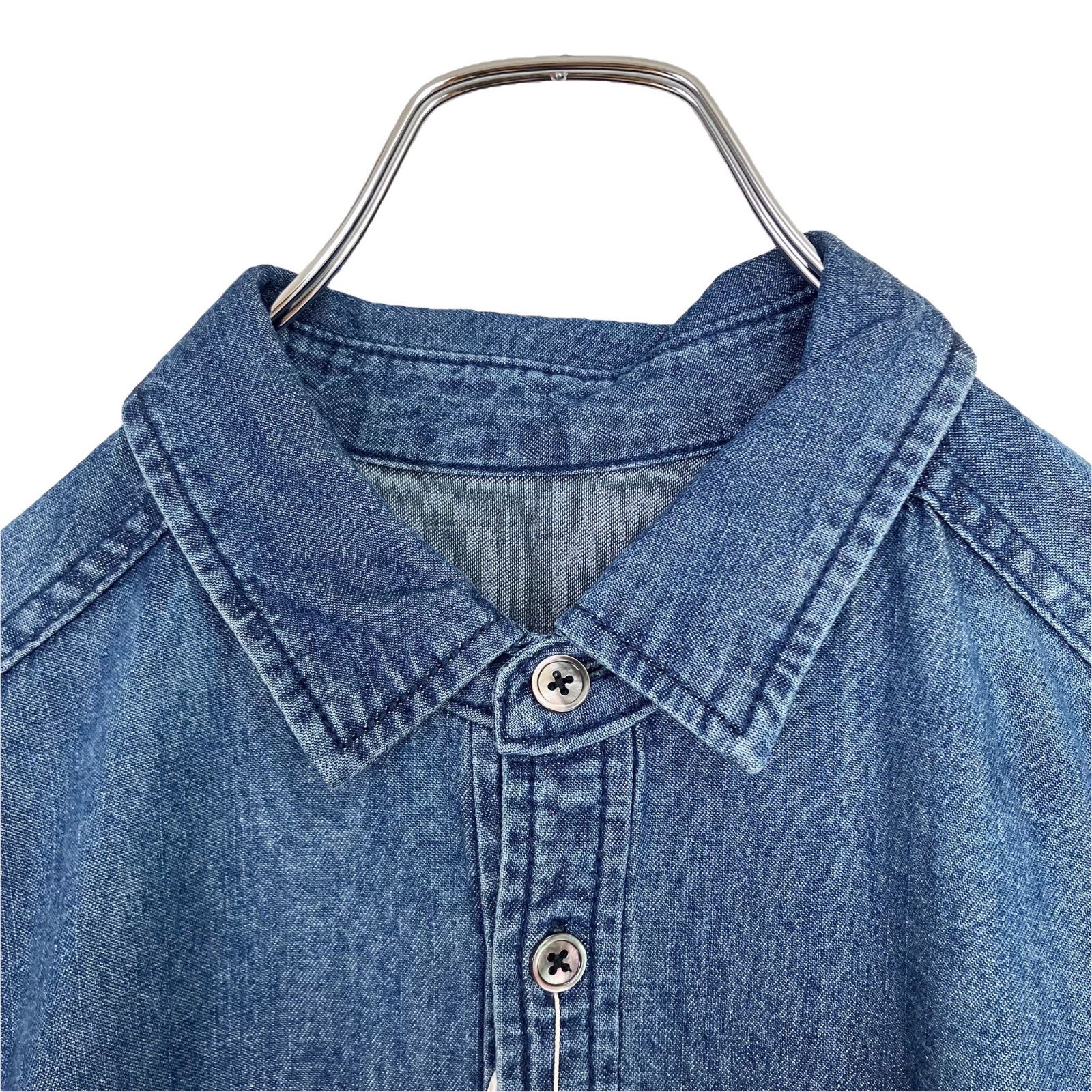 【新品タグ付き】RIVE DROITE 半袖デニムシャツワンピ FREEブルー タグ付き未使用 RIVE DROITE デニムシャツワンピース F ブルー／青