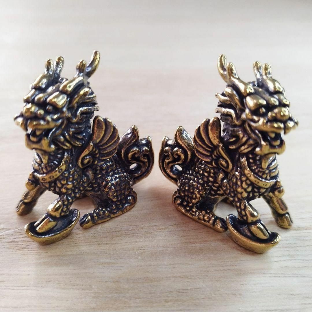 A42 麒麟（きりん）二匹セット 真鍮製 ブラス 開運 置物｜風水 縁起物