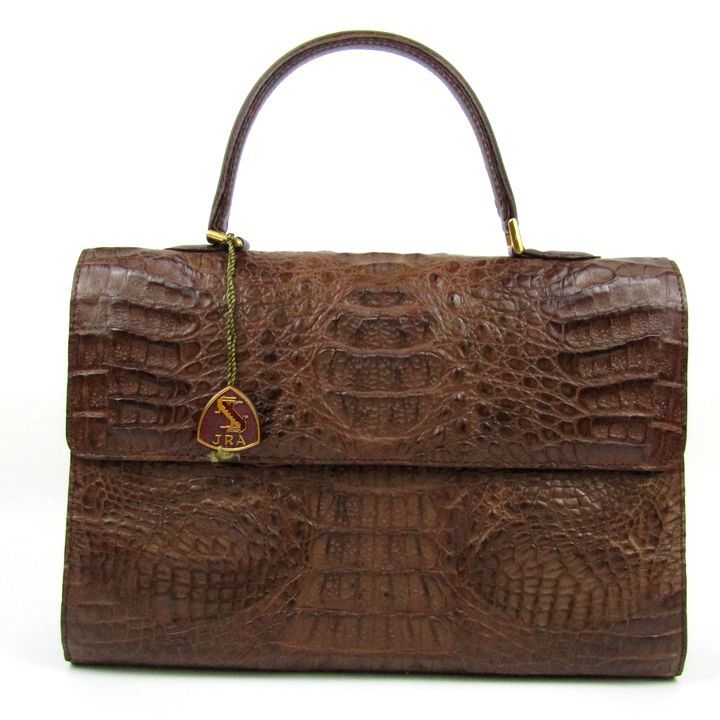極美品✨JRA認定 クロコダイル　ハンドバッグ　カイマン　本革　センター　茶系 クロコダイル JRA認定 クロコダイル カイマンクロコ ハンドバッグ