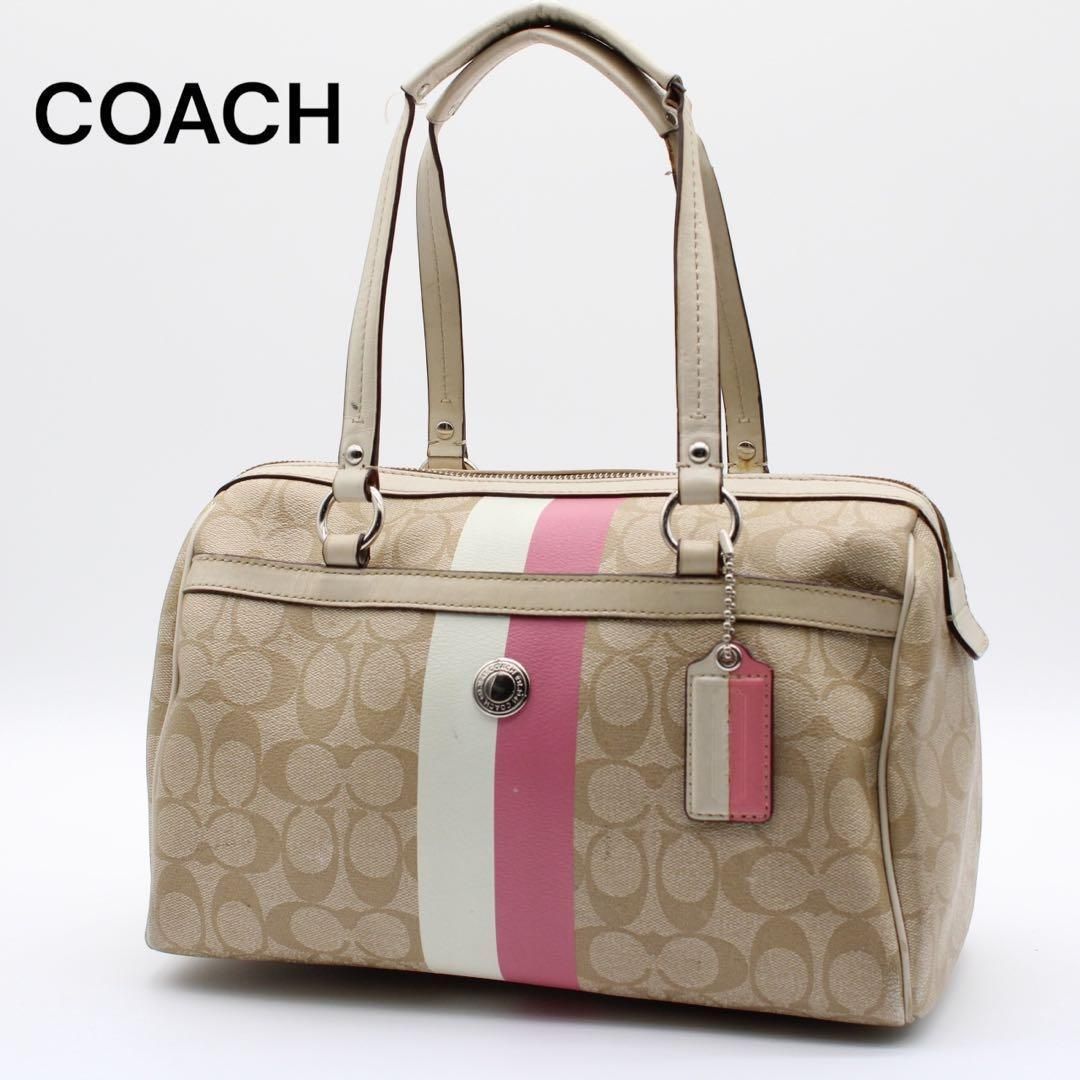 売り切り！お値引き済COACH シグネチャーボストン 良品】COACH コーチ シグネチャー ストライプ ミニボストン PVC - メルカリ