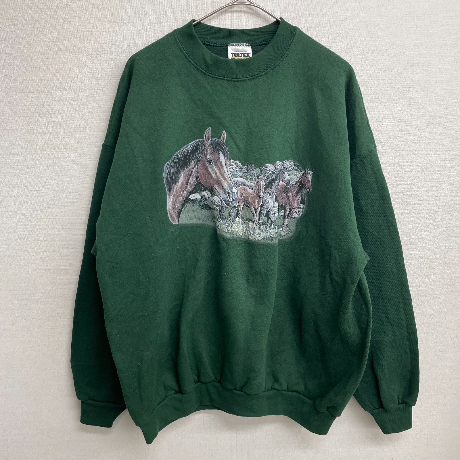 90s USA製 TULTEX スウェット 馬 ホース ビッグサイズ グリーン