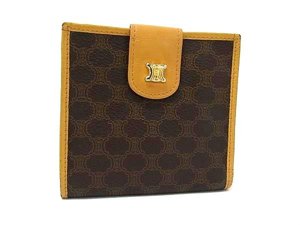 □美品□ CELINE セリーヌ マカダム柄 PVC×レザー 二つ折り ミニ 財布