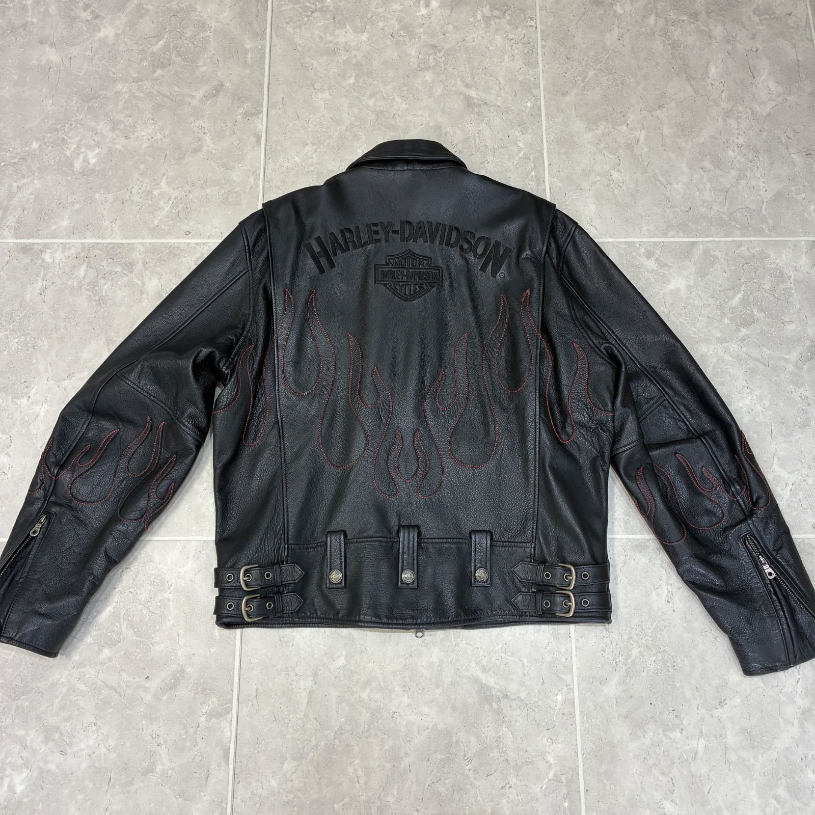 90's Harley-Davidson レザージャケット ファイアーパターン - メルカリ