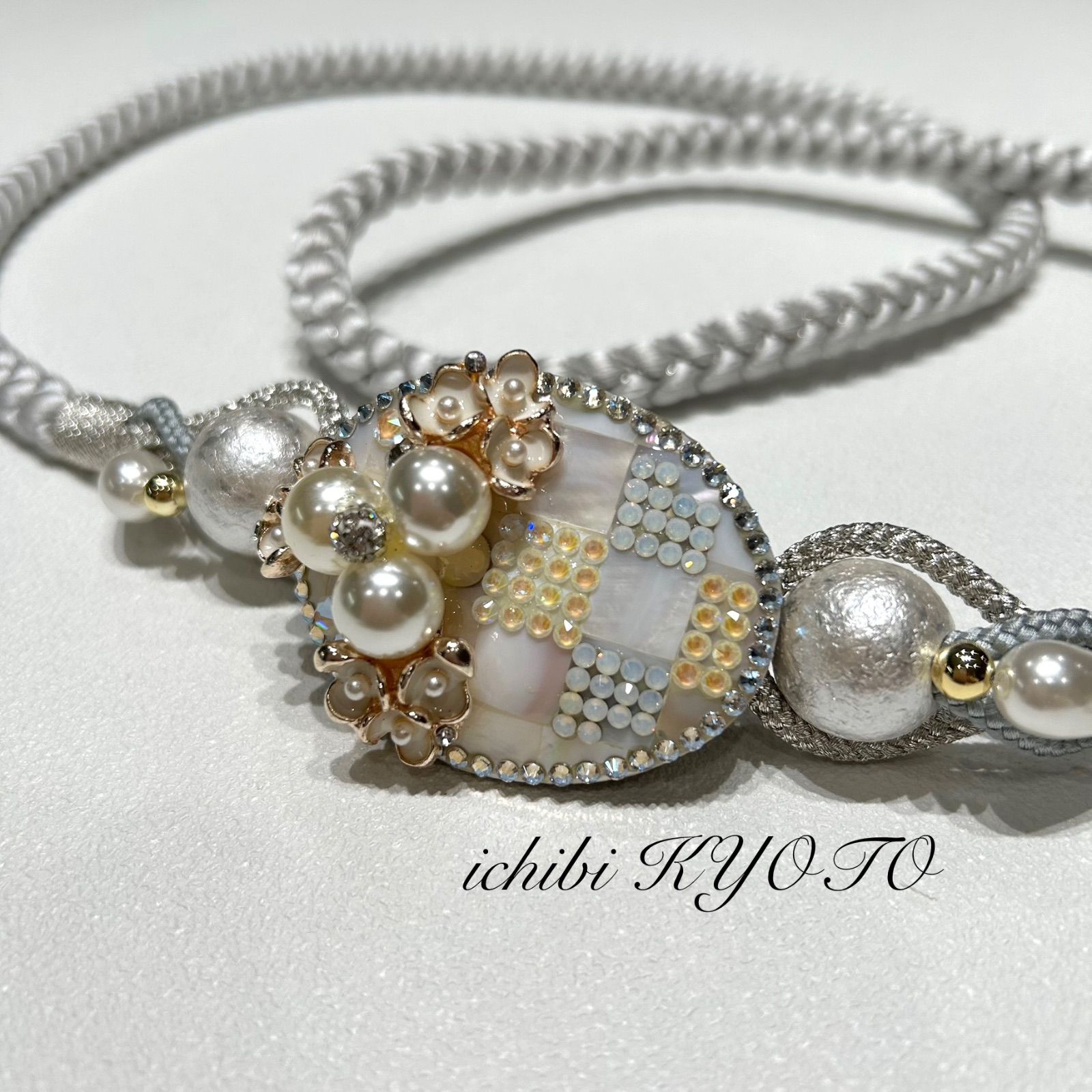 帯締め 帯揚げ 重衿 刺繍半衿 4点セット パール装飾 取り外し可能