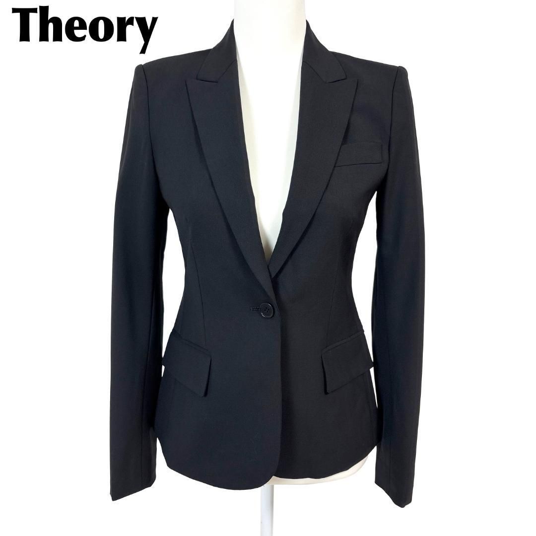 【美品】セオリー　タキシード 長袖テーラードジャケット ワンボタン 2 ブラック 美品】 Theory テーラードジャケット ワンボタン 2 ブラック 無地