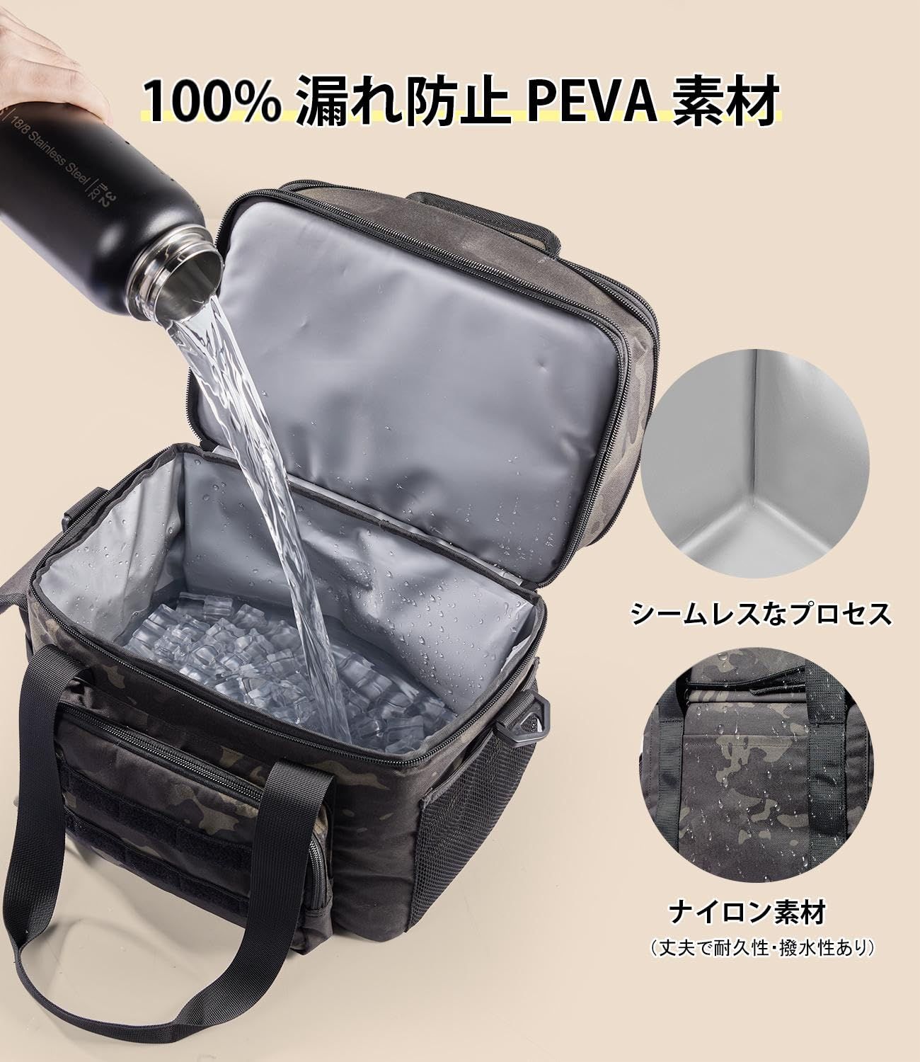 アウトドア 防水 水漏れ防止PEVA 防汚 軽量 耐摩耗 MOLLE設計 耐久 手提げ 500Dナイロン材料 肩掛け SBSファスナー 折り畳み 保温 釣り 保冷 ソフトクーラーボックス 保冷バッグ キャンプ 18-26L ピクニック 大容量 運動会 クーラーボックス お