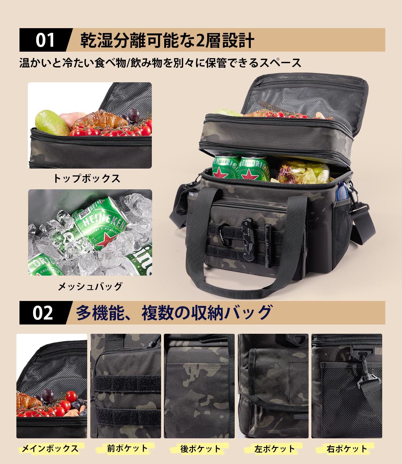 アウトドア 防水 水漏れ防止PEVA 防汚 軽量 耐摩耗 MOLLE設計 耐久 手提げ 500Dナイロン材料 肩掛け SBSファスナー 折り畳み 保温 釣り 保冷 ソフトクーラーボックス 保冷バッグ キャンプ 18-26L ピクニック 大容量 運動会 クーラーボックス お