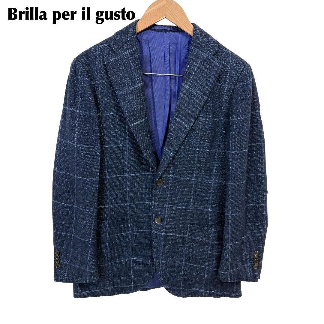 美品 ブリッラ ペル イル グスト 絹混テーラードジャケット 46 紺