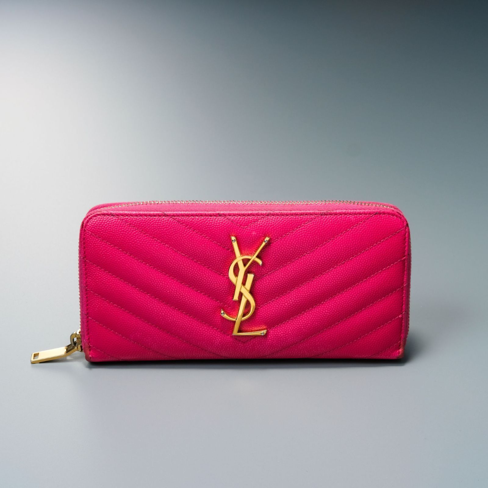 YSL サンローラン 長財布 ラウンドファスナー ピンク ゴールド金具