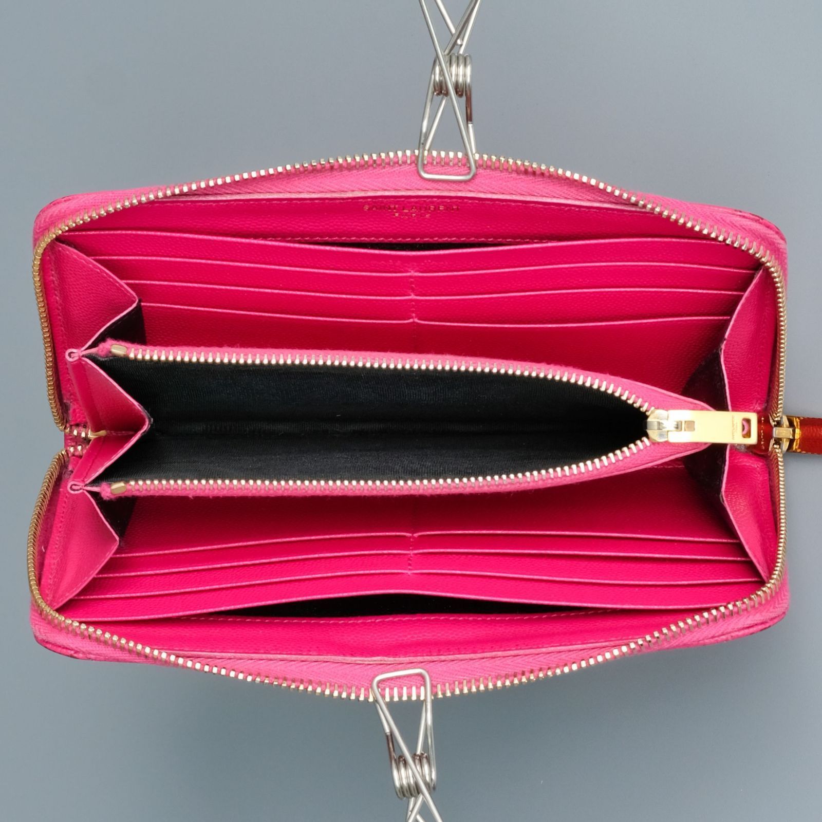 YSL サンローラン 長財布 ラウンドファスナー ピンク ゴールド金具