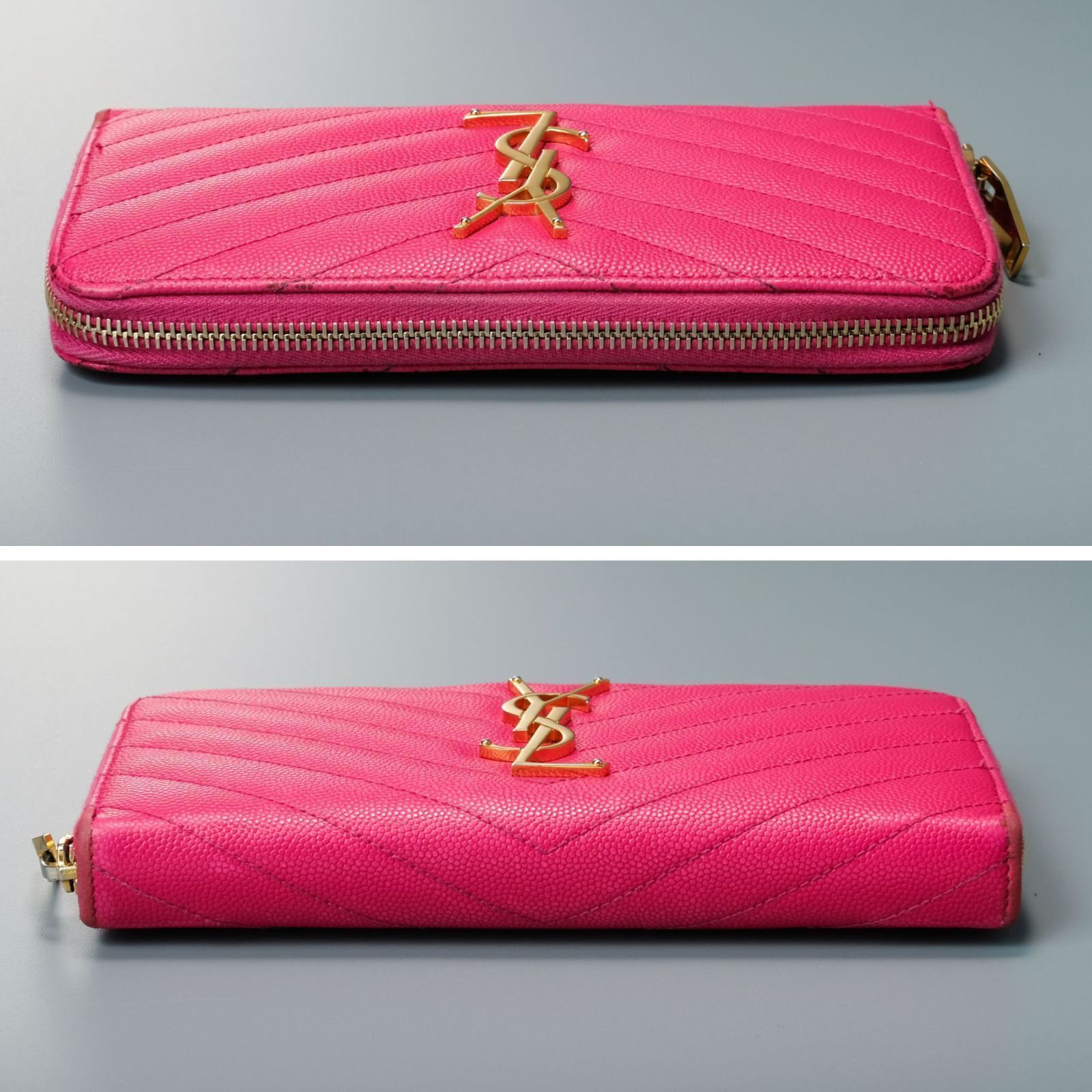 YSL サンローラン 長財布 ラウンドファスナー ピンク ゴールド金具