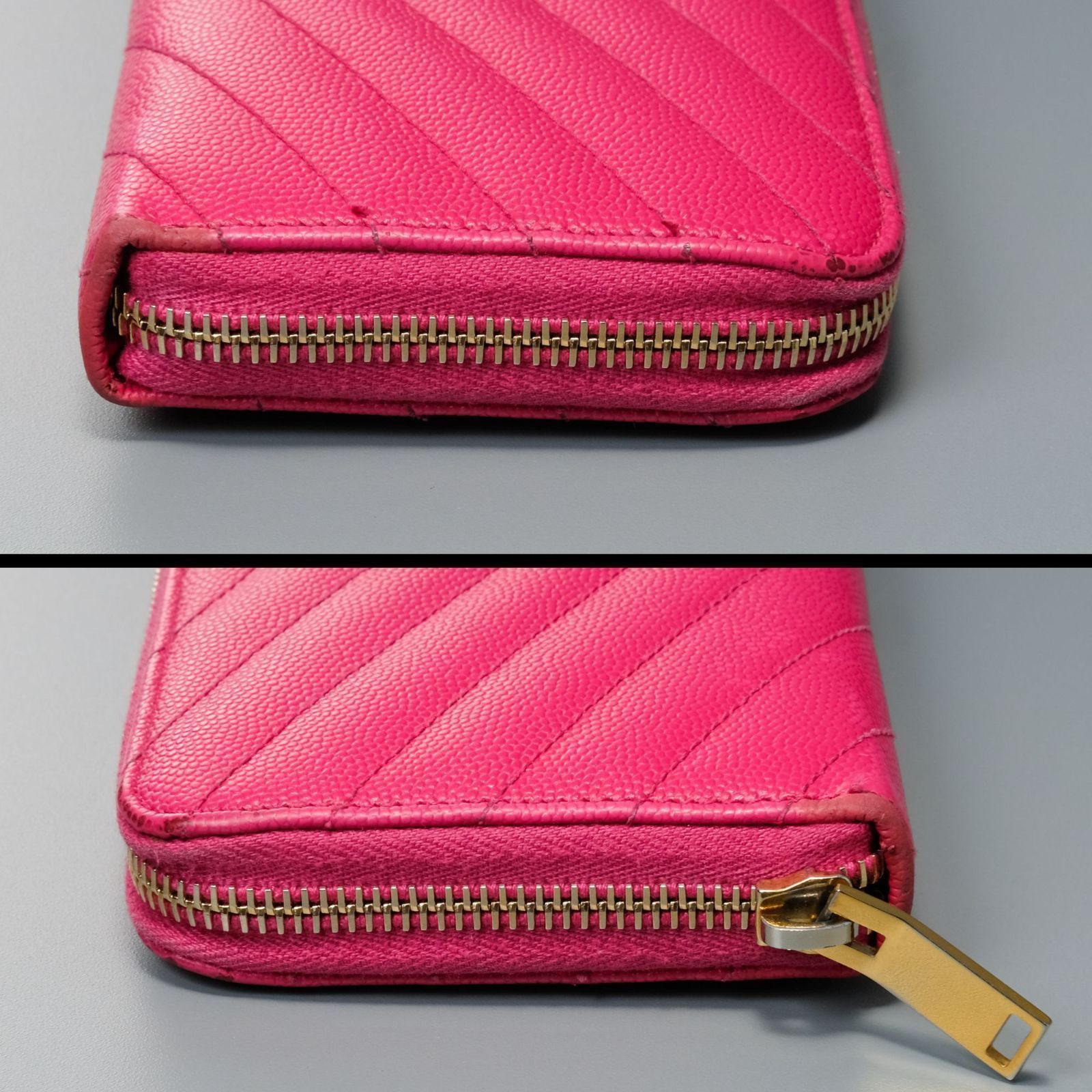 YSL サンローラン 長財布 ラウンドファスナー ピンク ゴールド金具