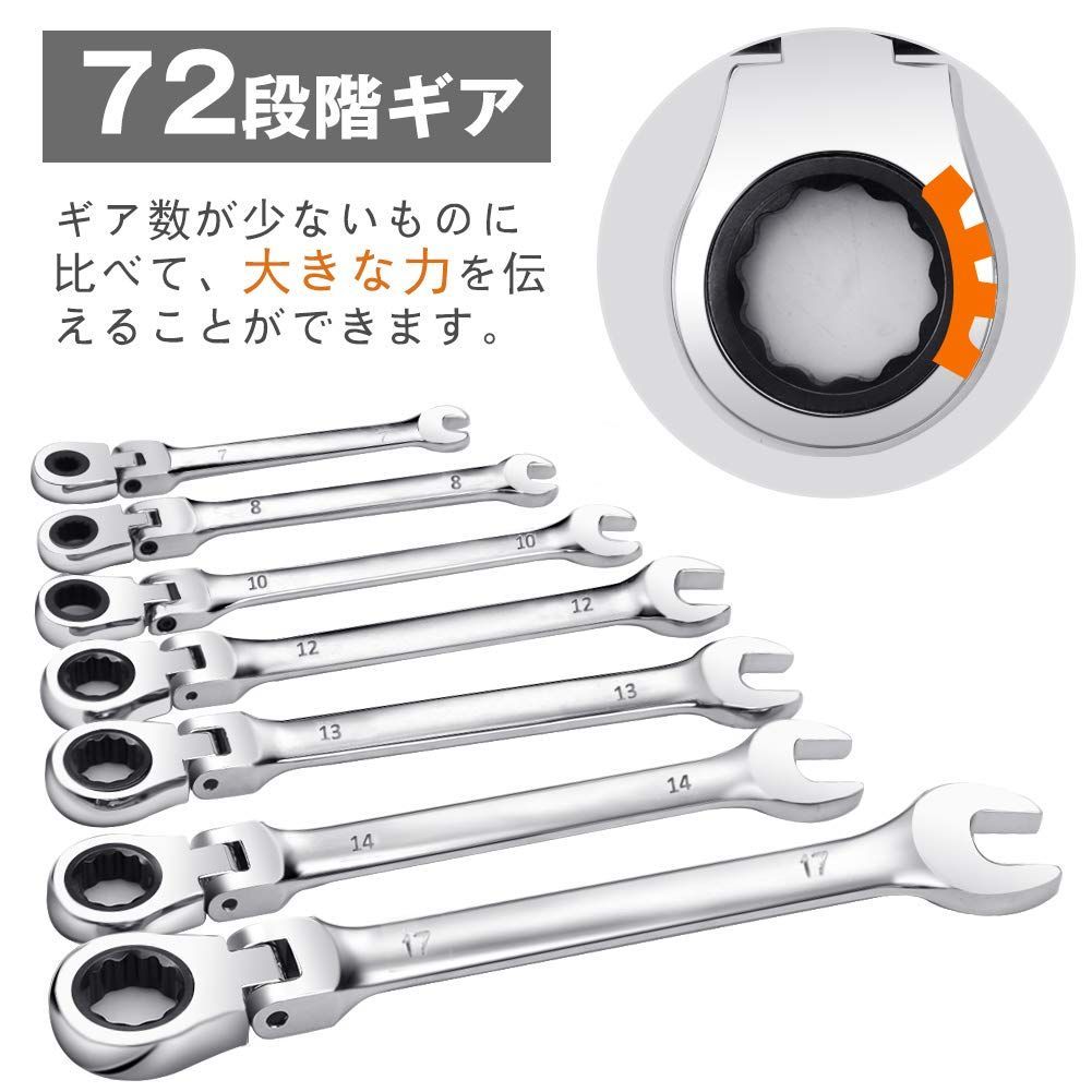人気商品】7-17mm 7本組 ラチェットコンビネーションレンチセット 72