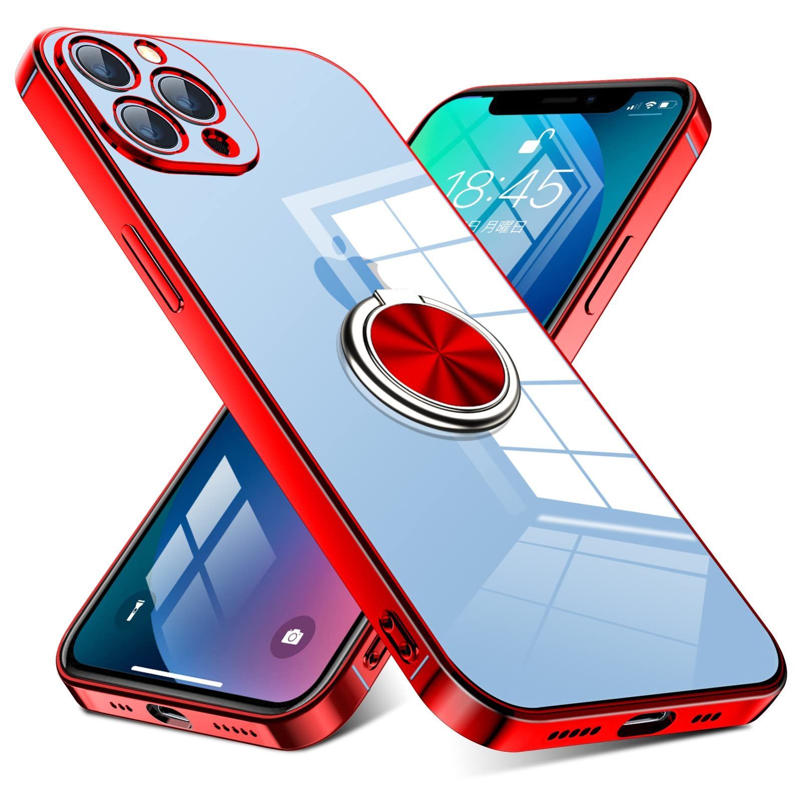 iPhone 12 Pro Max 用ケース クリア リング付 カバー レッド