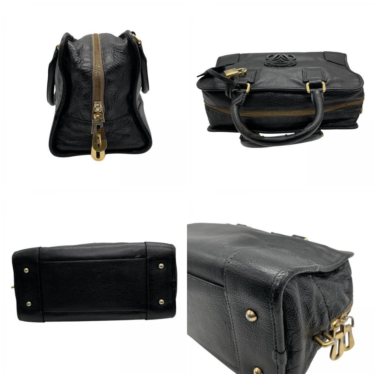 LOEWE アマソナ ミニ ボストンバッグ レザー ブラック ゴールド金具