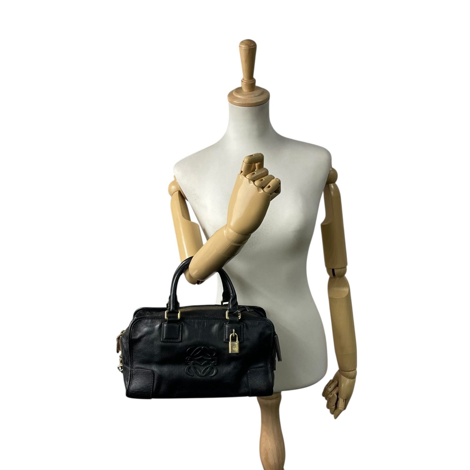 LOEWE アマソナ ミニ ボストンバッグ レザー ブラック ゴールド金具