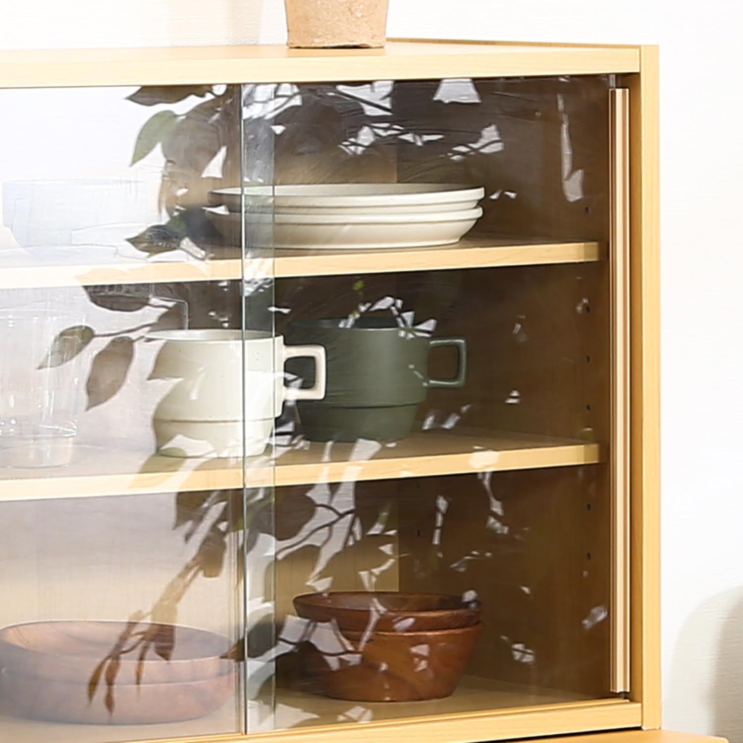 人気商品】可動棚 ガラス扉 組立品 ナチュラル 幅60×奥行29×高さ44cm