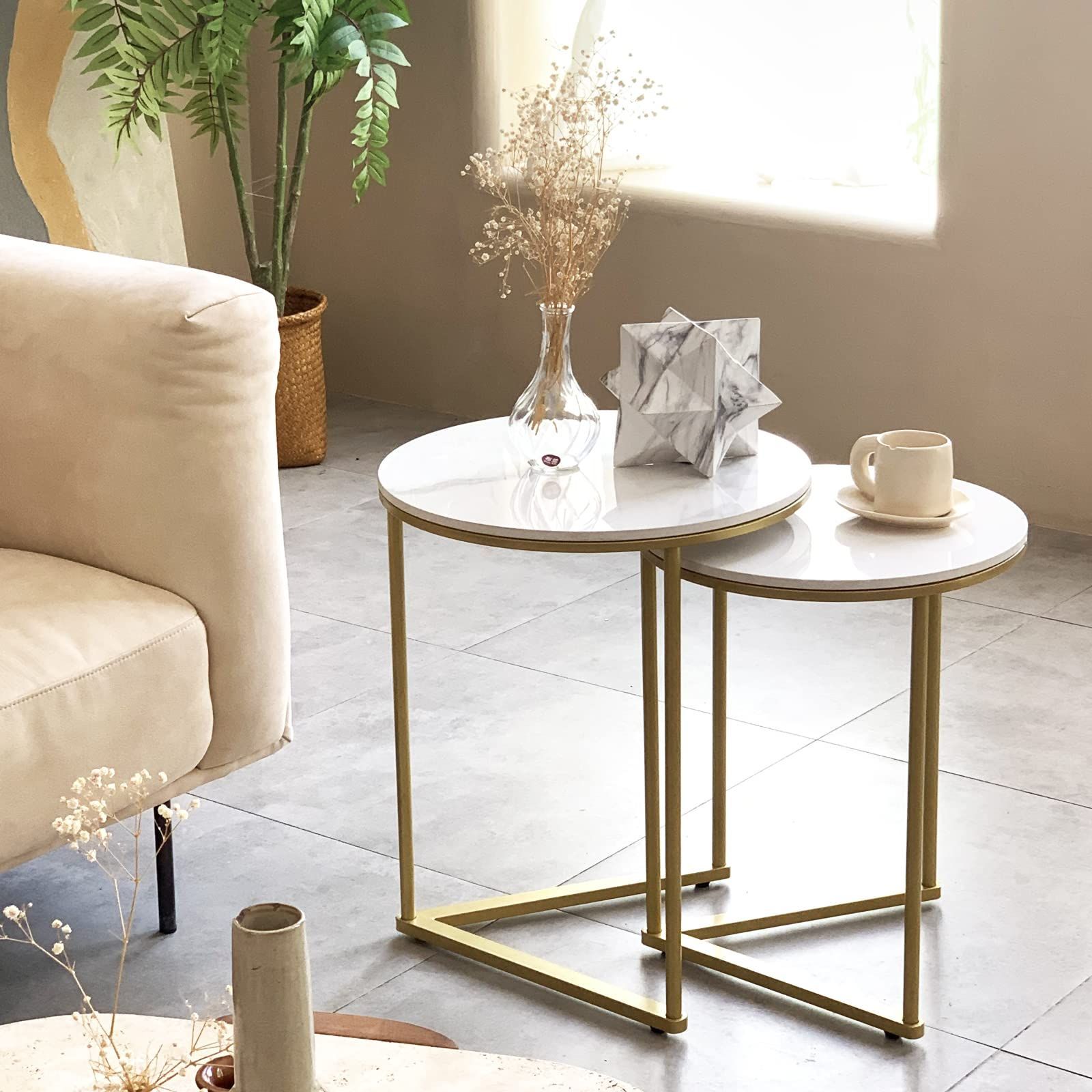 特価商品】センターテーブル 2個セット ホワイト サイドテーブル 円形