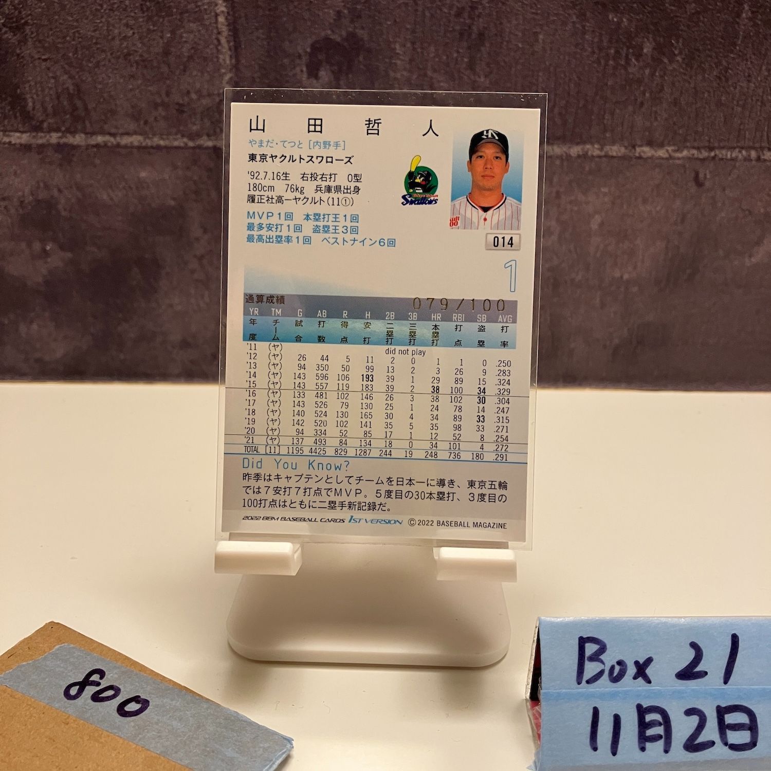 2022 BBM 1st Version 山田哲人 079/100 金箔サイン 東京ヤクルト