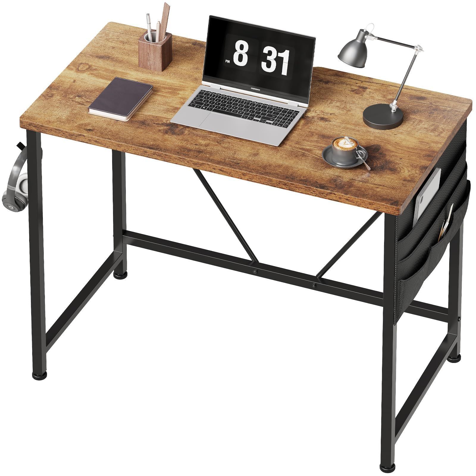 【数量限定】YeTom デスク 机 パソコンデスク 机 pcデスク つくえ 幅80*奥行40cm シンプル コンパクトデスク 収納袋付き勉強机 フック付き学習机 モニターアーム取付対応 組立簡単 テレワーク ビンテージ