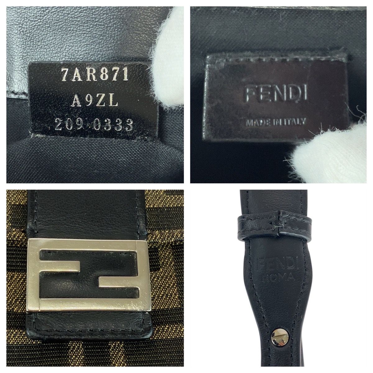 美品 FENDI フェンディ ズッカ ブラウン シルバー金具 キャンバス